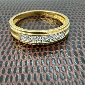 VINTAGE 14K YELLOW GOLD WEDDING BAND WITH DIAMONDS SIZE 7.25